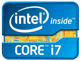 Logo officiel d'Intel affichant 'Intel Inside' et 'Core™ i7', symbolisant la haute performance du processeur dans le plan Winglobal Workstation.