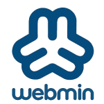 Logo officiel de Webmin en bleu foncé, symbolisant un outil intuitif de gestion de serveur basé sur navigateur pour les systèmes Unix et Linux, facilitant des tâches telles que la gestion des comptes utilisateurs, la configuration d'Apache, et la sécurité du serveur.