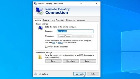 Capture d'écran du bureau Windows avec connexion à distance, montrant un accès simple et sécurisé pour le travail à distance.