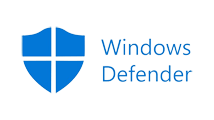 Logo Windows Defender pour la sécurité à distance de Windows - Bouclier bleu à gauche symbolisant la protection contre les menaces et les malwares.