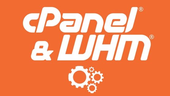 Logo officiel de Cpanel&WHM en blanc sur fond rouge, représentant des outils de gestion avancés avec des engrenages, symbolisant la mécanique sophistiquée de la gestion de serveur.