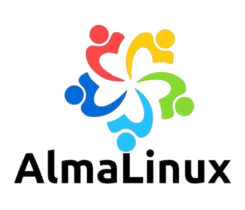 Logo officiel multicolore d'AlmaLinux avec le texte 'AlmaLinux', symbolisant une plateforme stable et sécurisée pour les VPS préinstallés.