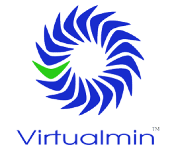 Logo officiel de Virtualmin entouré de flèches bleues et vertes, symbolisant un accès facile et une gestion simplifiée des VPS préconfigurés.