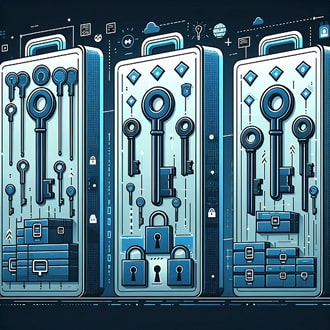 Moderne aktetassen met sleutels en een hangslot, symboliseren een beveiligd en georganiseerd beheer van de BitLocker en EFS encryptiesleutels.