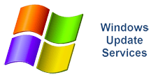 Microsoft-logo in vier kleuren met Windows Update Service - Symboliseert het belang van updates voor beveiliging op afstand.