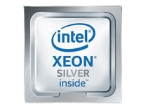 Afbeelding van een Intel Xeon Silver 4310 processor met het Intel logo, benadrukt het Xeon Silver Inside model in blauw, symbool van kracht en betrouwbaarheid voor dedicated servers.