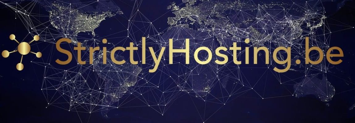 Carte du monde illustrant les interconnexions de réseau à travers le globe, sur un fond nocturne étoilé, avec le logo officiel de StrictlyHosting.be en couleur or s'étendant sur toute la largeur de l'image. Cette représentation symbolise notre portée mondiale et notre engagement à fournir des services d'hébergement web et de support technique de premier ordre, connectant nos clients à l'infrastructure numérique mondiale.