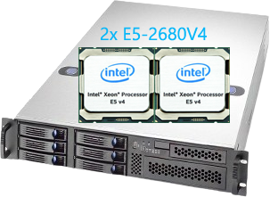 Rackserver met dubbele Intel Xeon 2x E5-2680v4 processors